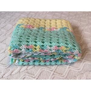 Handmade Pastel Crochet Baby Blanket 42x53, Soft Vintage Style Afghan